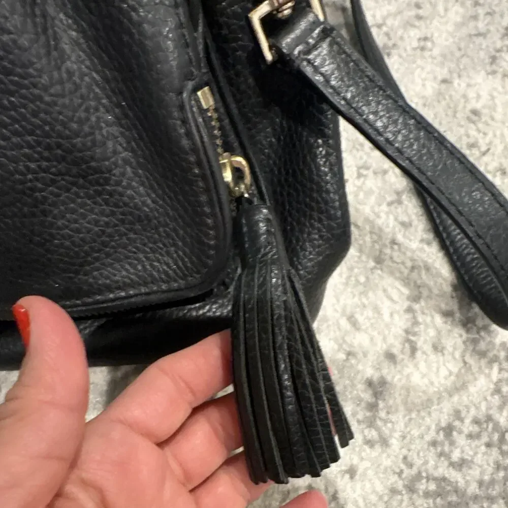 kate spade new york Black Pebbled Shoulder/Crossbody Bag Zip Tassel Medium